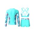 thumbnail image 2 of Zaldita Kids Girls 3 Piece Swimwear Rash Guard Long Sleeve Shirt Shorts UPF 50+ Swimsuits Bathing Zipper Leaf 10, 2 of 7