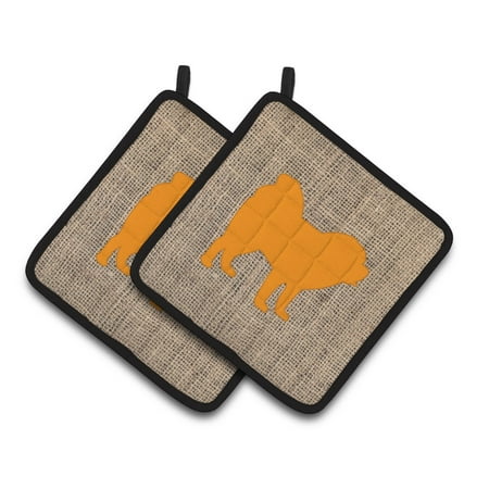 

Carolines Treasures BB1106-BL-OR-PTHD Chow Chow Faux Burlap and Orange Pair of Pot Holders 7.5HX7.5W multicolor