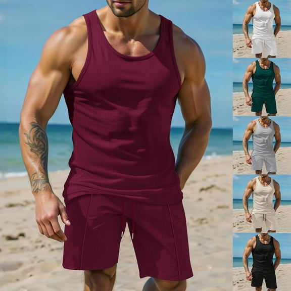 GERsome Men's 2 Piece Outfits Solid Color Tank Tops and Shorts Lounge Sets Summer Sleeveless Muscle T Shirts Shorts Tracksuits S-3XL