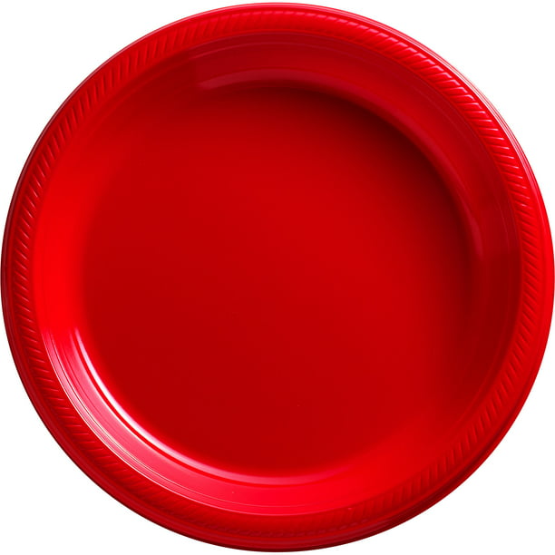 Apple Red Plastic Plates Big Party Pack, 50 Ct