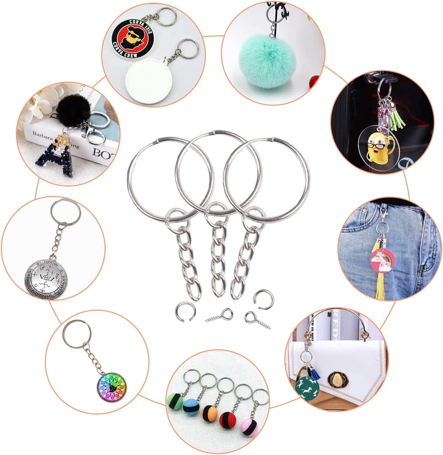 Split Key Rings Bulk Set With Chain And 25mm Open Screw Eye Pins Ideal For  DIY Crafts, Charm Jewelry Making From Yangchenwang, $10.09