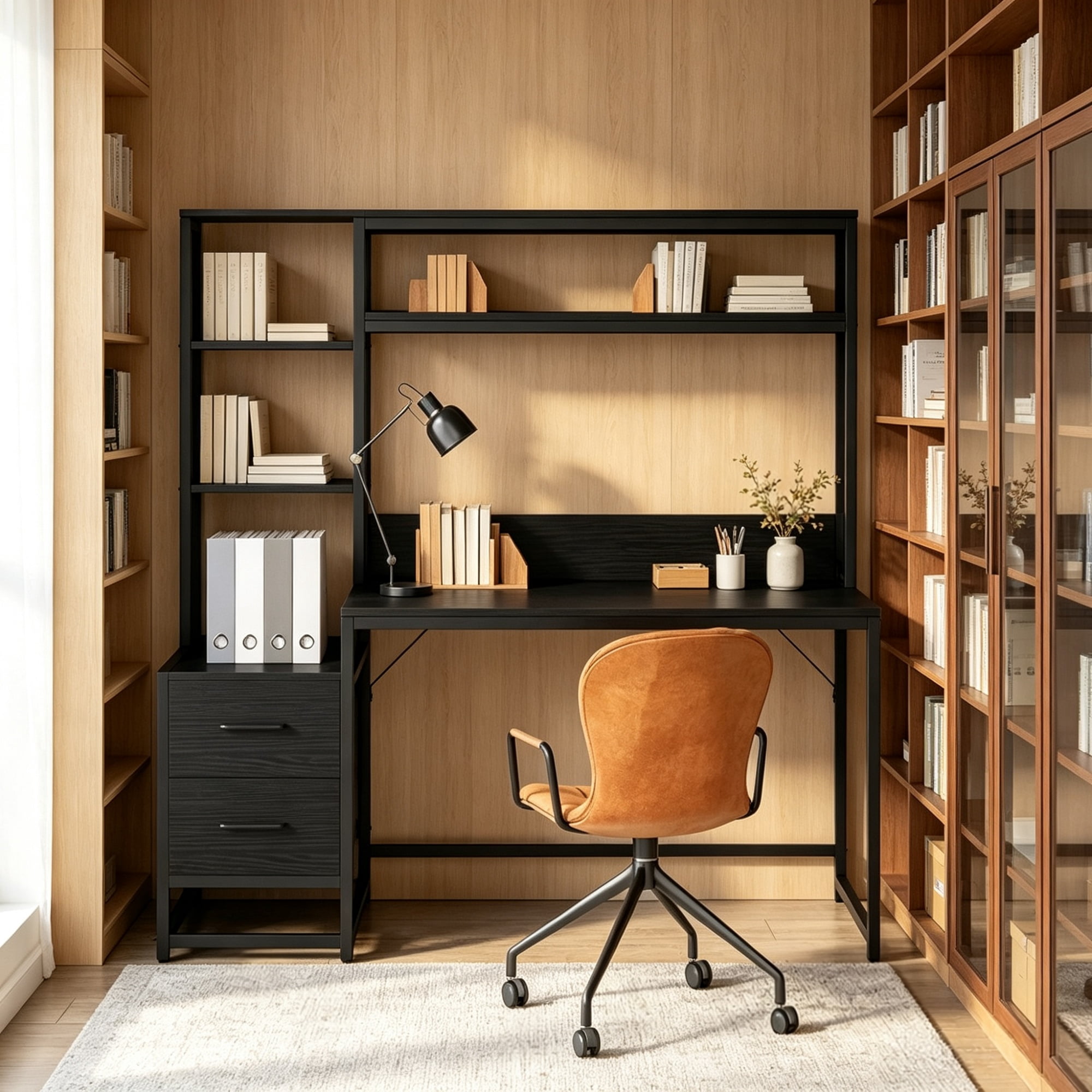 55 Inch Rustic Computer Desk with Drawers and Storage Shelves Home Office