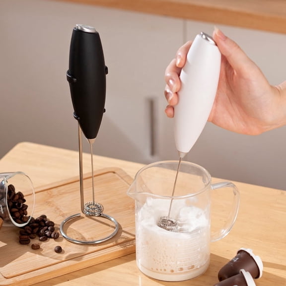 Handheld Milk Frother Wand, 6-Speed Tilt-Head Mixer, Black with Dough Hook, Wire Whip, Beater