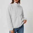 thumbnail image 5 of Hzzrkos Women Casual Loose Solid Color Long Sleeve Mock Neck Zip Up Fleece Jacket Raglan Sleeve Zipper Pocket Warm Outerwear Coat Winter Sweatshirt Jacket White XXL, 5 of 8