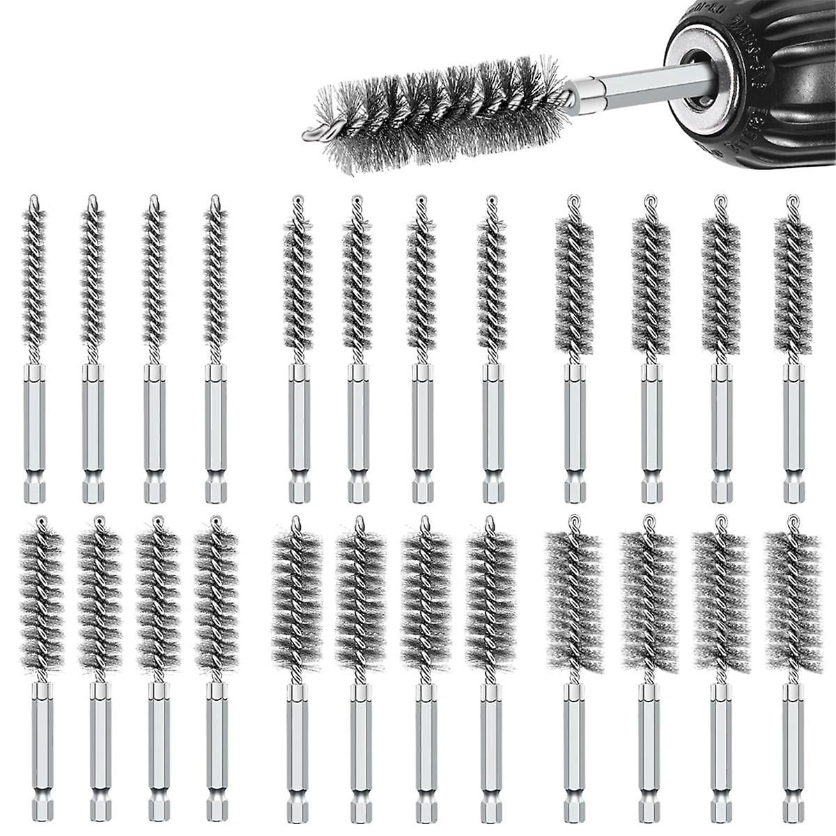 24pcs Wire Bore Brushes Set For Power Drill, With 1/4 Inch Hex