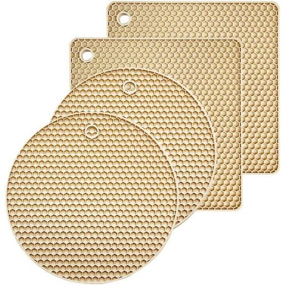 4 Pieces Silicone Trivet Mats, Hot Pot Holders, Kitchen Tools, Heat Resistant Non Slip Durable Pads for Hot Dishes Bowls, Jar Opener, Easy to Wash and Dry Hot Pan Cushions (Beige)