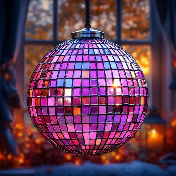 2D Magenta Iridescent Mosaic Disco Ball Wavy Acrylic Window Hanging, Faux Wavy Acrylic Disco Globe Suncatcher Ornament, Sparkle Party Home Decor