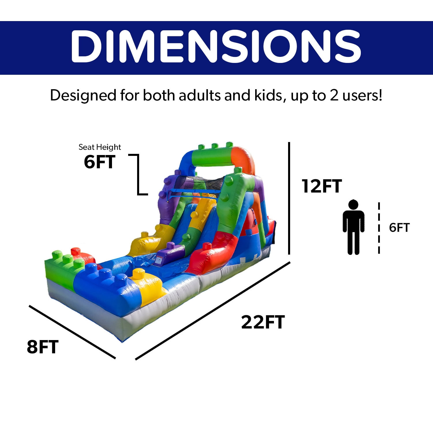 HeroKiddo 12' Tall Dual Lane Inflatable Water Slide with Pool, Commercial Grade PVC Vinyl, for Kids and Adults