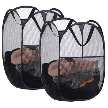 Okaka 2 Pack Pop Up Mesh Laundry Hamper Collapsible Laundry Baskets 74L with Side Pocket for Home, Dorm, Travel and Storage(Black)
