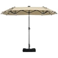 thumbnail image 2 of Outsunny Double-Sided Patio Umbrella with Solar Lights, Base, Tilt, Coffee, 2 of 9