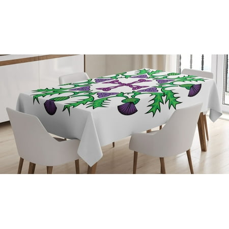 

Thistle Tablecloth Abstract Wreath Image with Flowers of Thistles and Celtic Knot Rectangular Table Cover for Dining Room Kitchen 60 X 84 Inches Violet Lime Green and White by Ambesonne