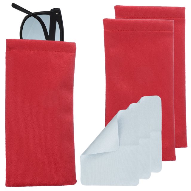Bolsa de Gafas de Tapa de Presión de 3 piezas, Estuche de Terciopelo para Gafas de Sol con Paño de Limpieza, para Hombres y Mujeres (Rojo)