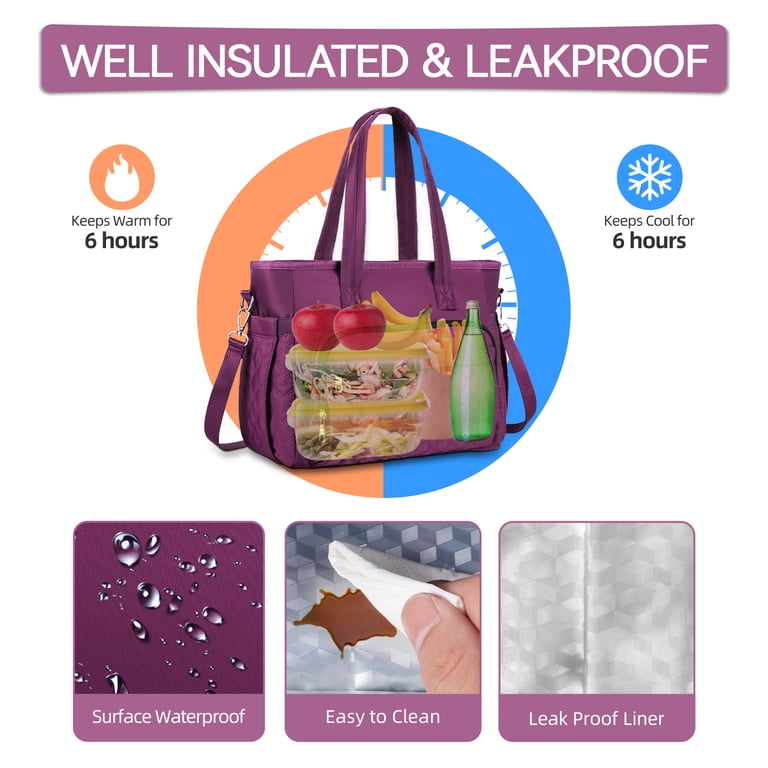 Holuxer Large Insulated Lunch Tote for Women, Purple photo 5