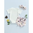 thumbnail image 4 of 3Pcs Baby Girl’s Clothes Set Cartoon Ice Cream Car Print Short Sleeve Romper and Shorts Outfits with Headband, 4 of 8