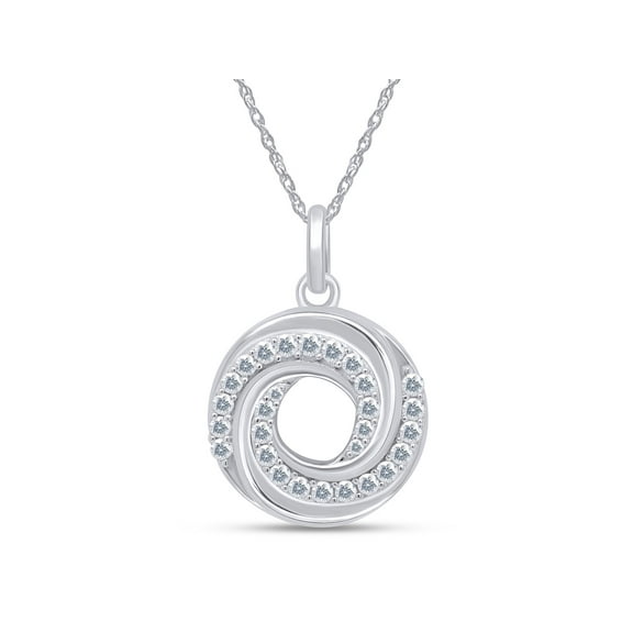Round Cut Moissanite Lab Created Diamond Swirl Design Pendant Necklace 18" Rope Chain 14K White Gold Plated Sterling Silver (SI2-I1 Clarity,0.37 Cttw)