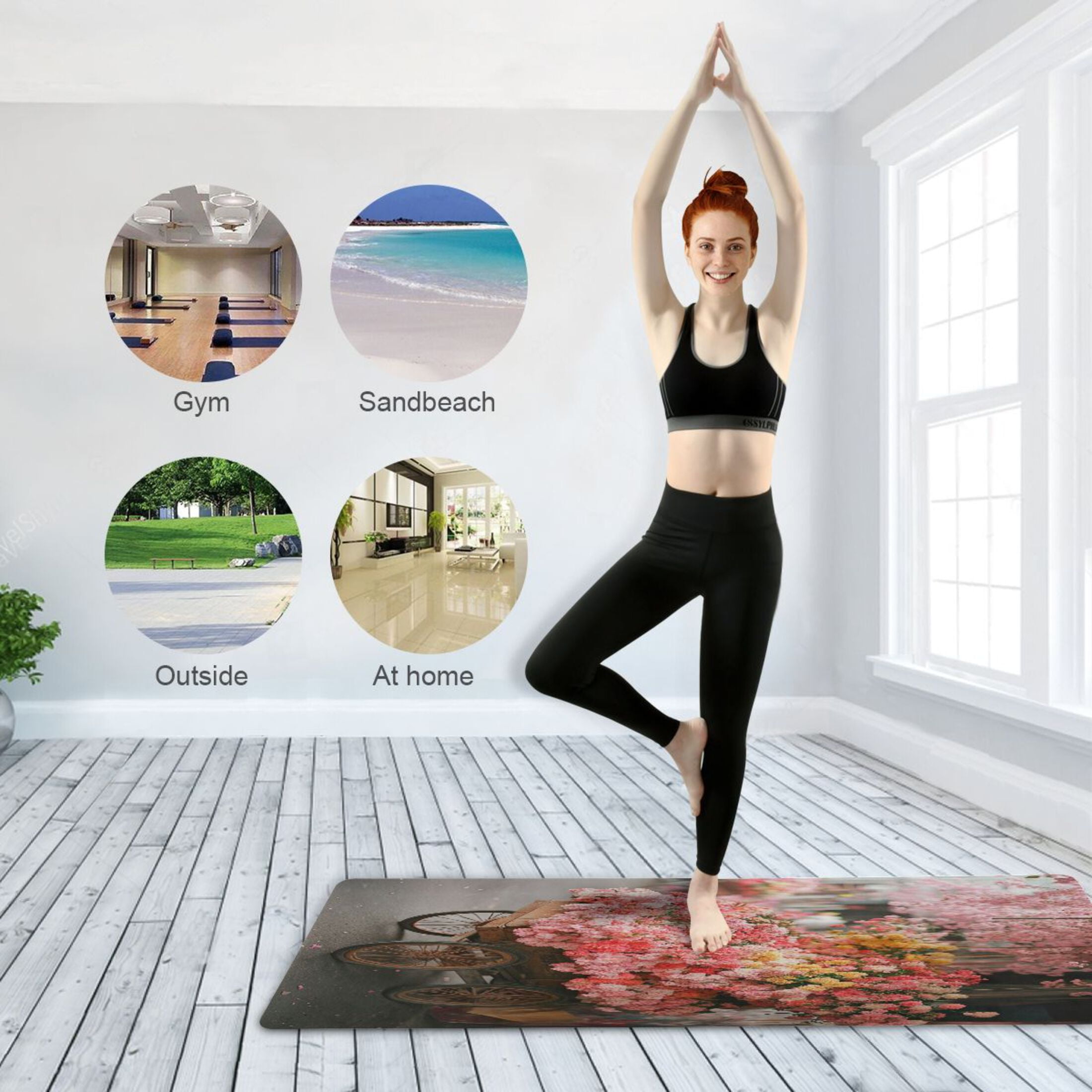 BZSMCE Yoga Mat Women Cart Filled with Colorful Flowers Fitness Mat