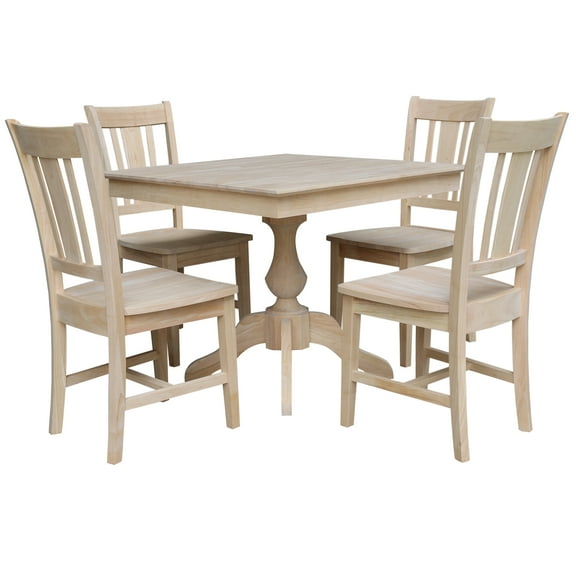 International Concepts 36" x 36" Square Top Pedestal Table With 4 Chairs (Set of 5) - Unfinished