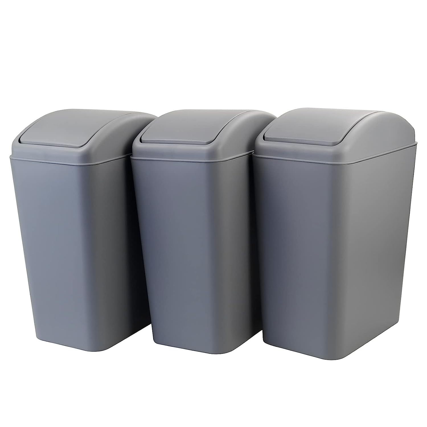 SEYATPOOL 3Pack 15 L Trash Can with Swing Lid, Plastic Garbage Bin