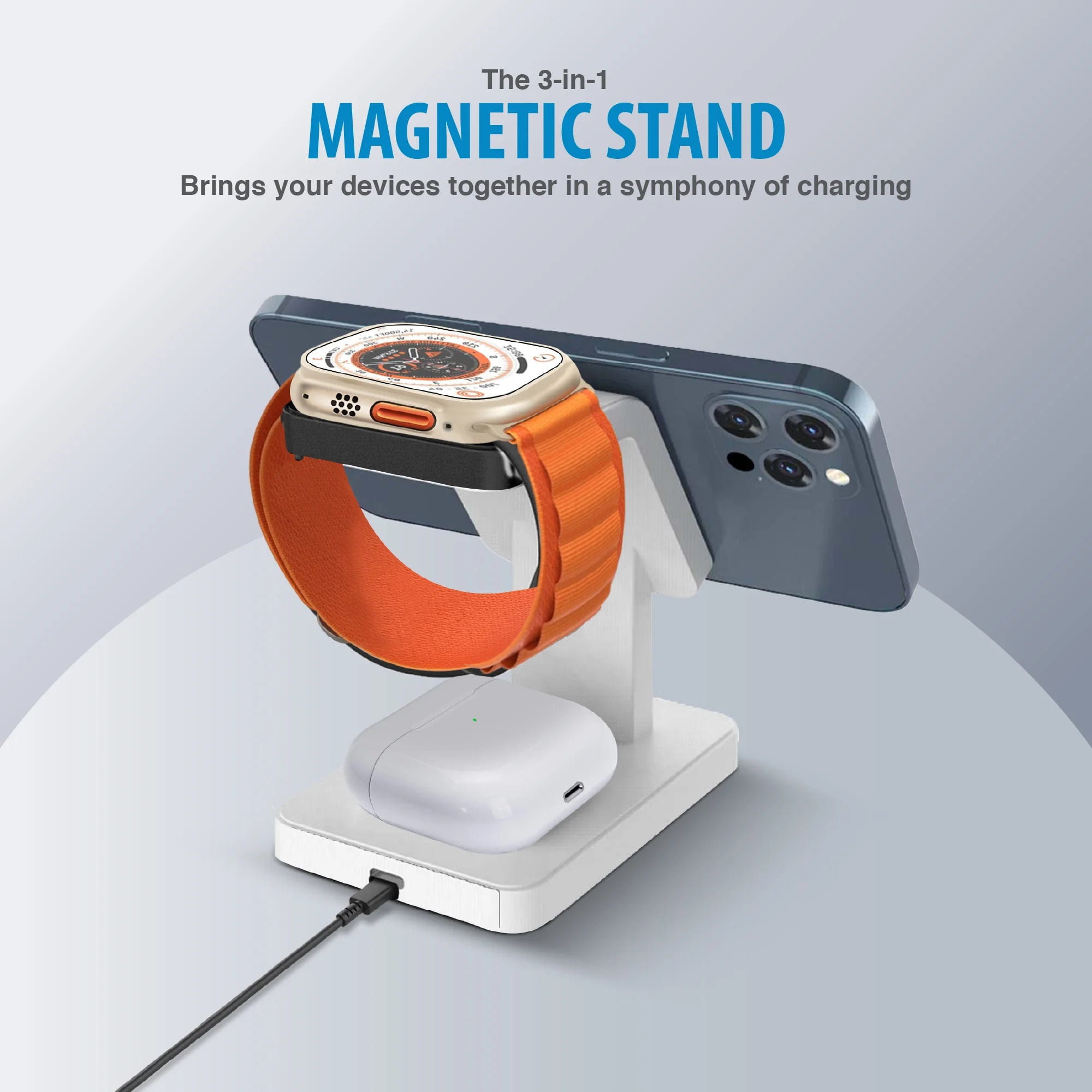 Brookstone 3-In-1 MagSafe Wireless Charging Station for iPhone, Apple Watch, and AirPods - White