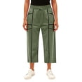 thumbnail image 4 of Wutalume Women's High Waisted Wide Leg Straight Leg Spliced Pocket Casual Cropped Ankle Pants Summer Beach Trousers,Army Green L, 4 of 4