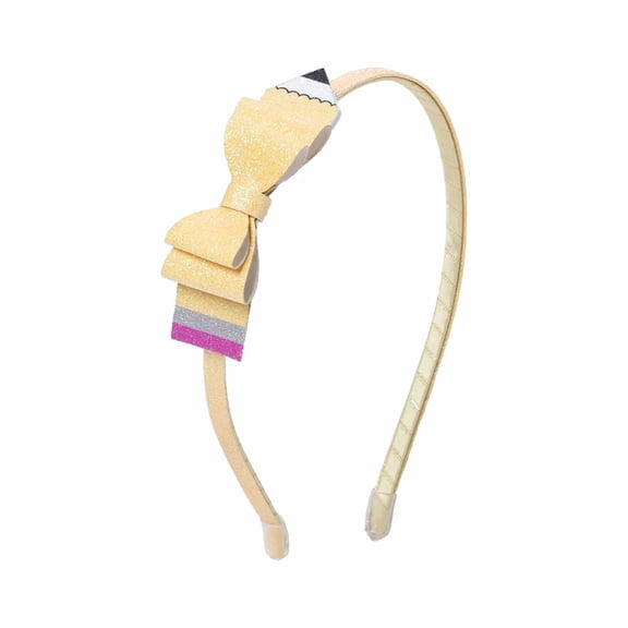 Ticikt Kids Back To School Headband, Glitter Double Bow Pencil Hair Hoop Cute Girls Hair Accessories