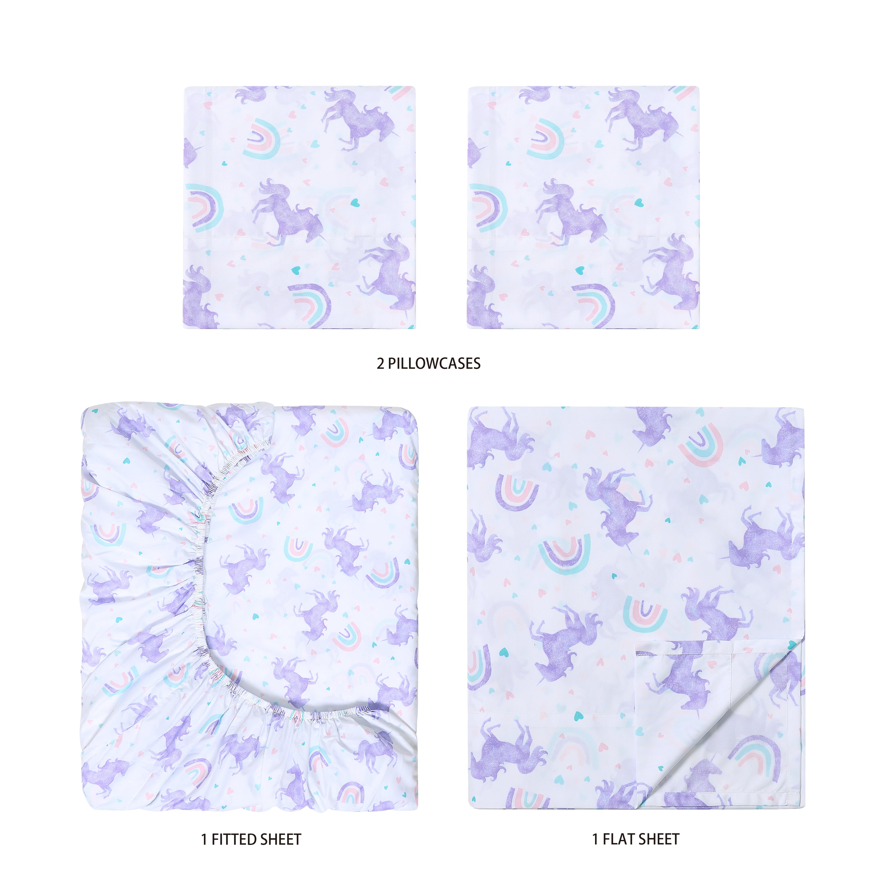 Your Zone Kids Super Soft Microfiber Sheet Set Full, Purple Unicorn, 4 Piece