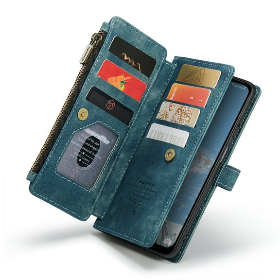 Galaxy A13 5G Wallet Case, ELEHOLD Heavy Duty PU Leather Zipper Pocket Wallet Case with 10 Card Slots for Samsung Galaxy A13 5G,BlueBlue