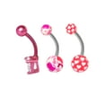 thumbnail image 3 of Women’s Stainless-Steel 14G Assorted Pink Belly Rings, 3-Pack Body Jewelry, 3 of 6