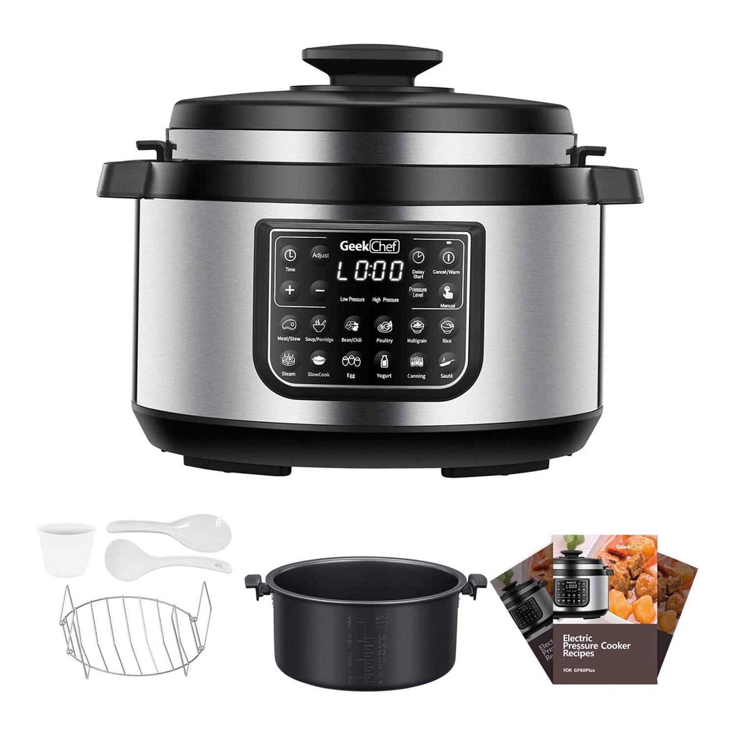 Geek Chef 6 Qt 17-in-1 Multi-Use Electric Pressure Cooker Stainless Steel  Inner Pot Programmable LCD Display Digital Slow Cooker, Rice Cooker, Yogurt  Maker, Egg Cooker, Sauté, Steamer, Warmer 