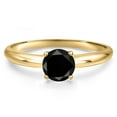 thumbnail image 3 of Gem Stone King 14K Yellow Gold Black Diamond Engagement Ring for Women | 1.10 Cttw | Round 6.5MM | Gemstone April Birthstone | Size 8, 3 of 6