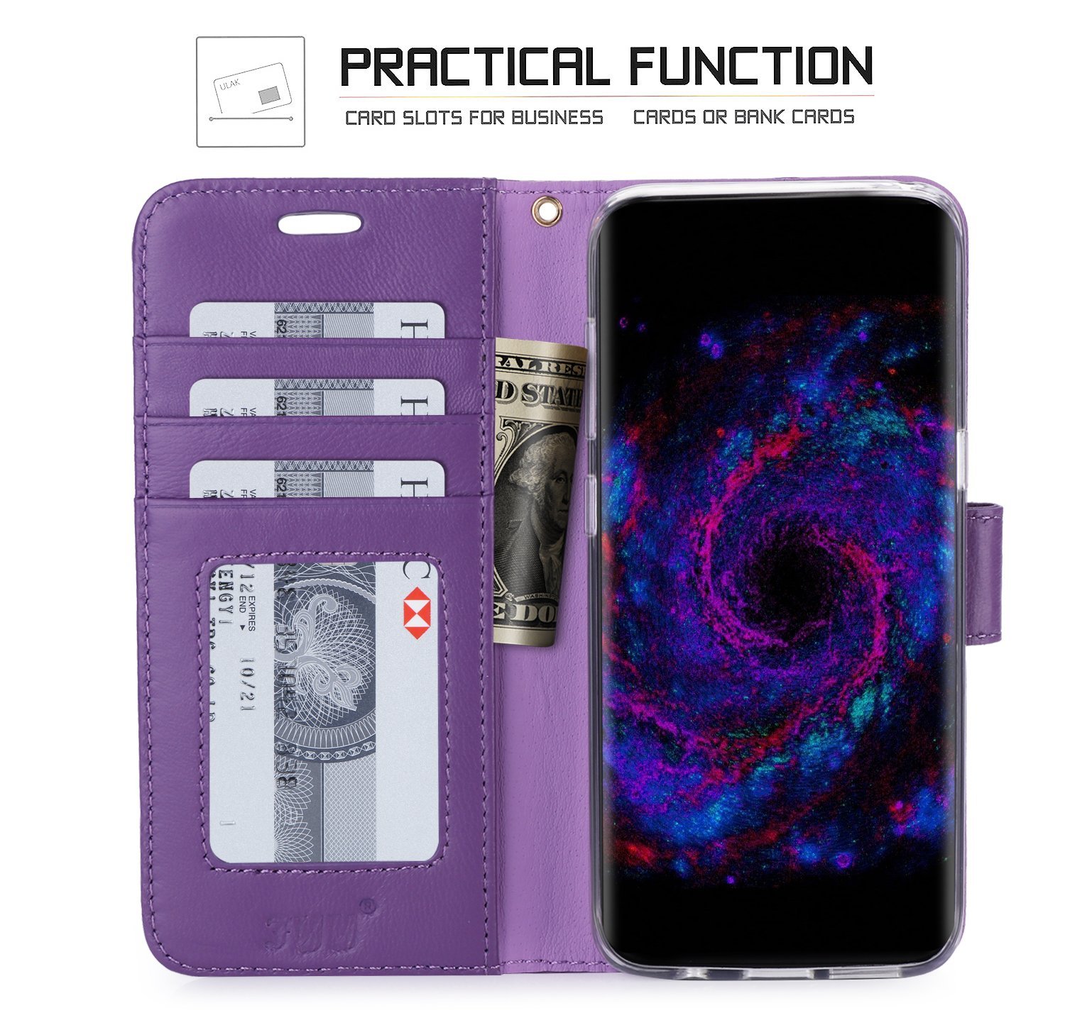 Galaxy S8 Case, Samsung Galaxy S8 Case, [RFID Blocking wallet Case] 100% Handmade Flip Folio Case [Kickstand Feature] With ID&Credit Card Protector for Samsung Galaxy S8(NOT for S8 Plus) Purple - image 3 of 6