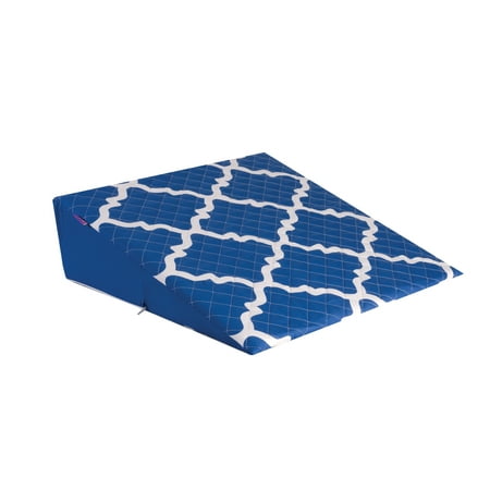 6 Inch Wedge - HealthSmart Premium Foam Bed Wedge Pillow with Stylish, Spill-Resistant Cover, Blue Moroccan, 7 x 24 x 24 Inches