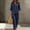 Navy, variant on Womens 3/4 Length Sleeve Travel Sets 2 Piece Outfits Gauze Two Piece Pant Set Loose Fit Linen Matching Outfit Linen Lounge Matching Set Women's Linen 2 Piece Set Pink S