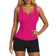 thumbnail image 2 of ZHOGXU Women's Tankini Swimsuit Sleeveless Solid Color Top And Bottoms Comfortable Stylish Two Piece Swimwear For Beach Pool,Hot Pink,M, 2 of 6