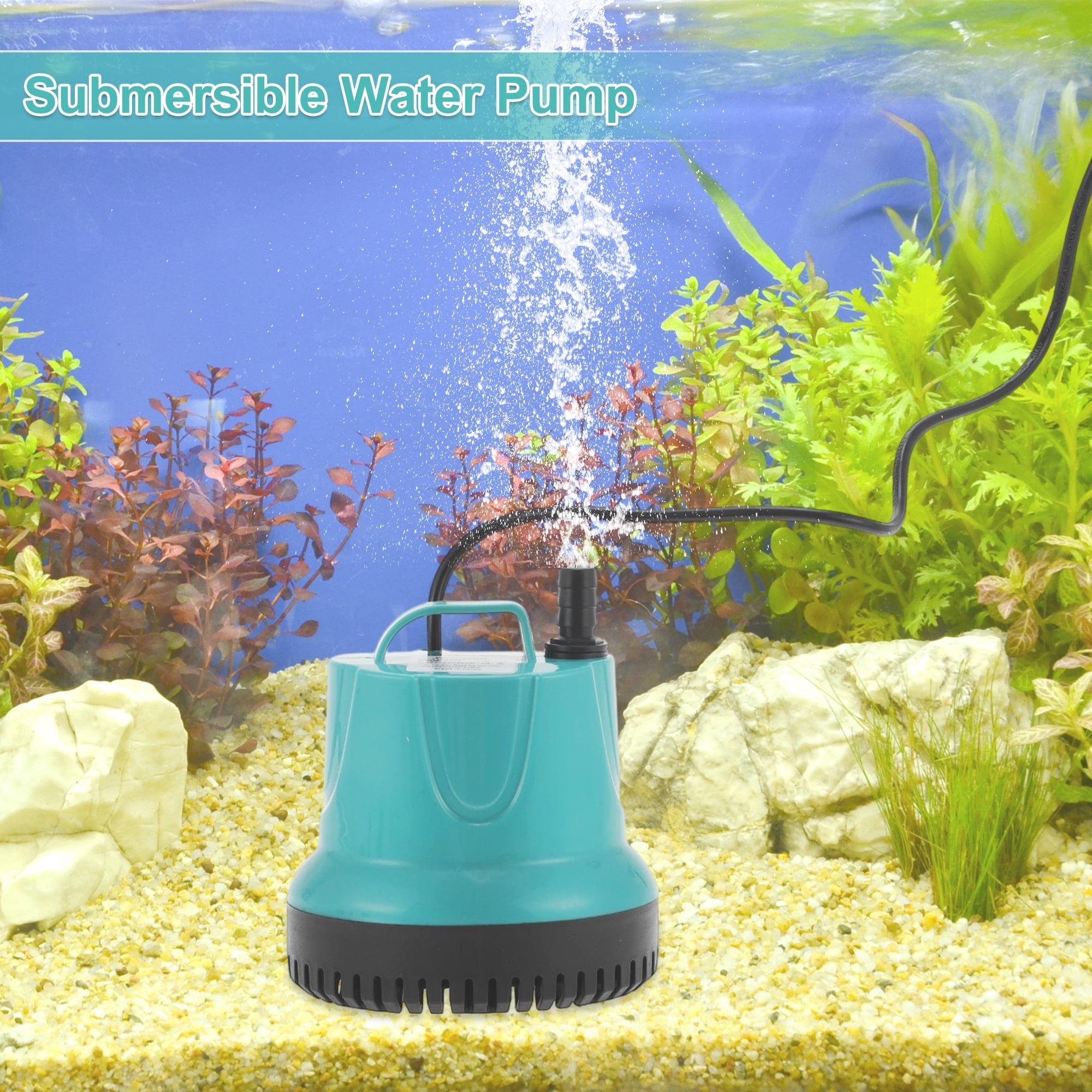 Unique Bargains Submersible Water Pump 60W Fountain Pump for Outdoor Hydroponic Submersible Pump Small Sump Pump for Aquarium Fish Tank Lake Blue