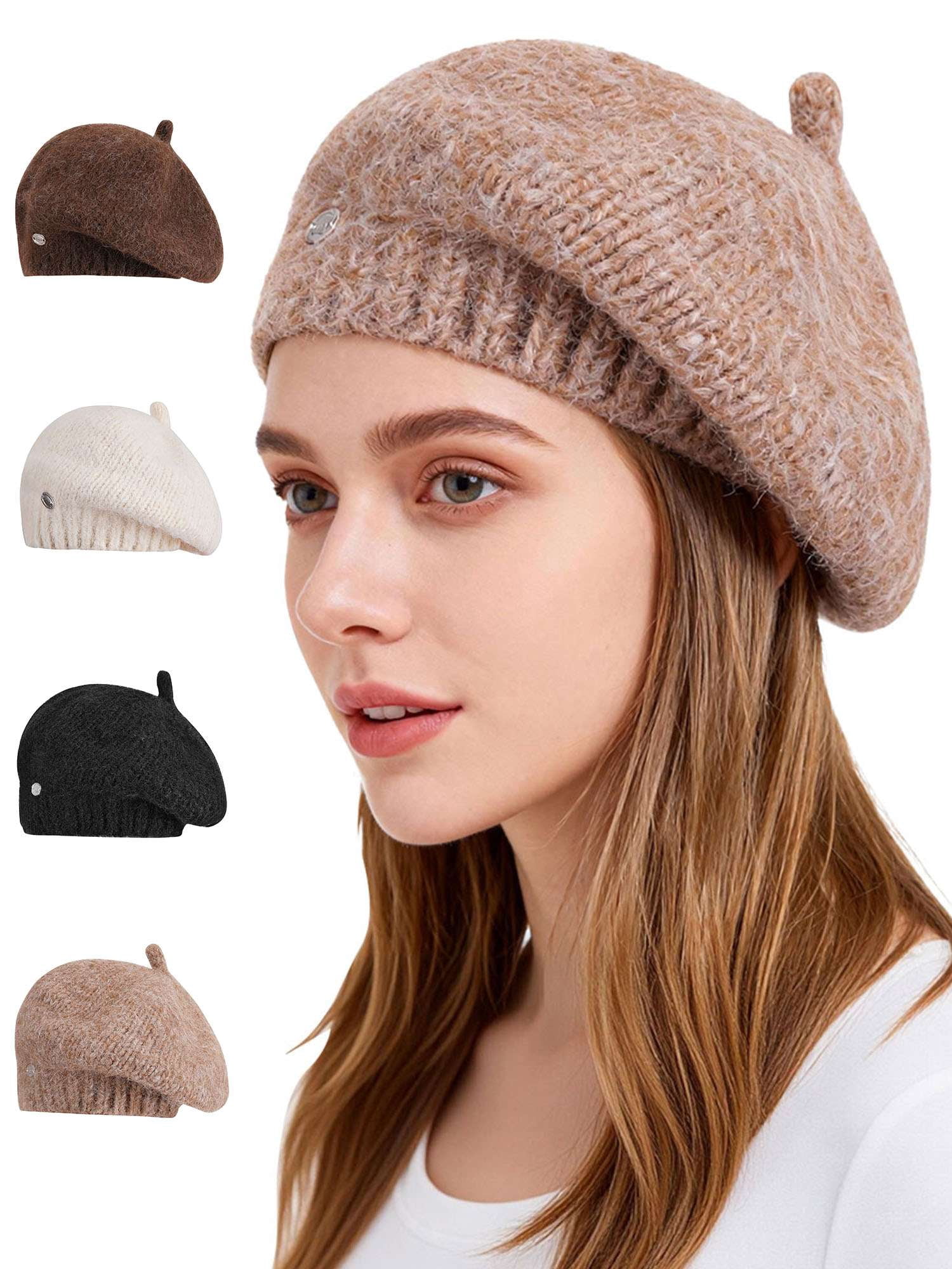 8924 3 Pieces Beret Hat French Style Beanie Cap Solid Color Winter Hat Wool BERET With Cabillou 30 Colors, Vintage French Style  main image 4