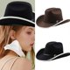 thumbnail image 2 of Wide Brim Fedora Cap for Party Cowboy Hat Simple Magician JazzHat Adult Women Men Unisex Top Hat Masquerade Accessories brown, 2 of 4