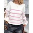 thumbnail image 4 of Women'S Crew Neck Cropped Sweater Fall Long Sleeve Chunky Knit Pullover Sweater Tops Pink & White S, 4 of 7