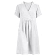 thumbnail image 6 of Ayolanni Solid Spring Dresses for Women V Neck Short Sleeve A-Line Midi Dress Flowy Dressy Cotton Vacation Dress with Pockets White XXXL, 6 of 9