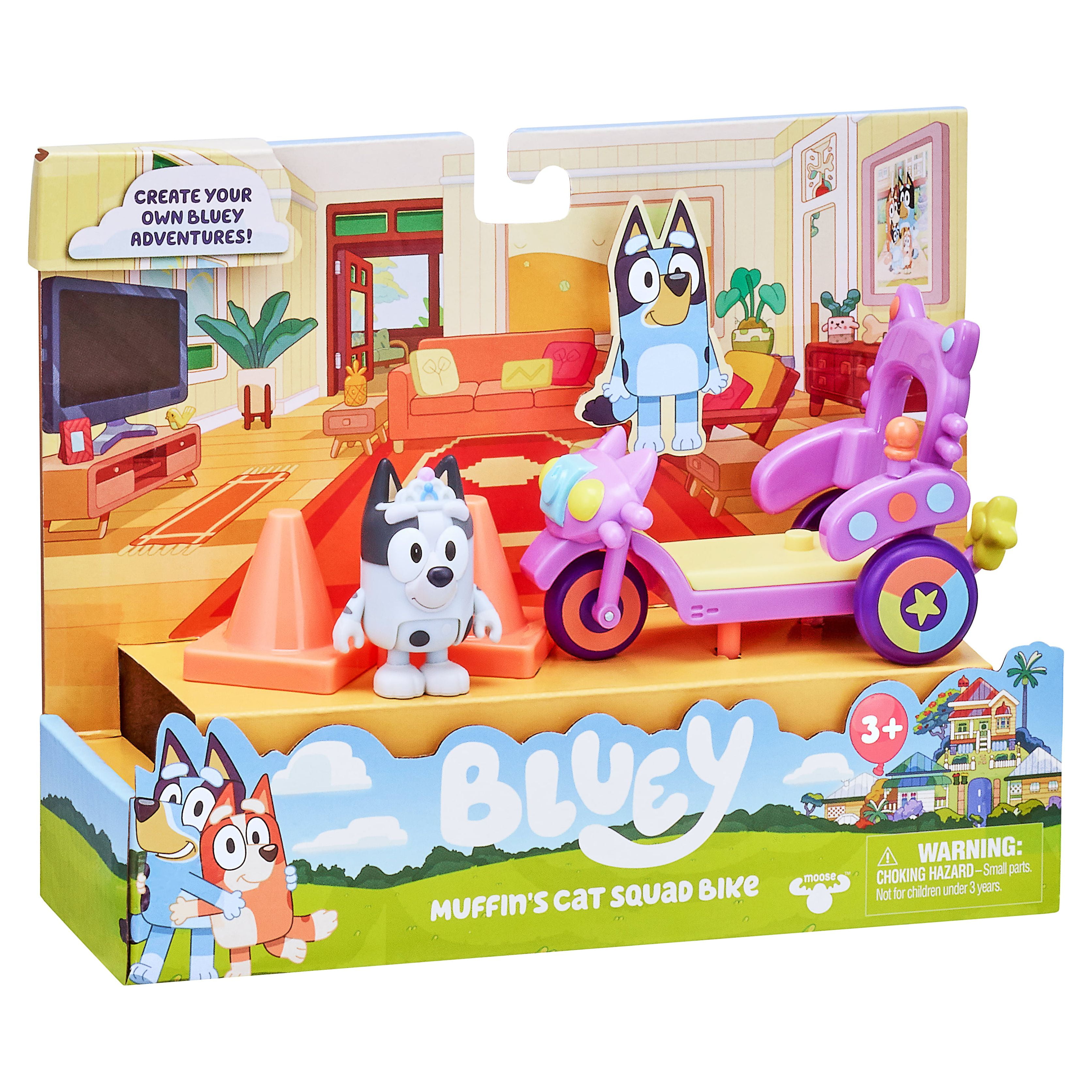 Bluey , Muffin's Cat Squad Bike with 2.5" Muffin figure, Preschool, Ages 3+