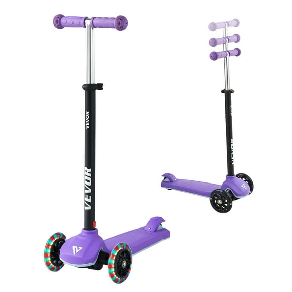 VEVOR Kick Scooter for Kids Ages 3 , 3-Wheel Toddler Scooter with Light-Up Wheels, Adjustable Height Handlebar, Wide Anti-Slip Deck, Lightweight Aluminum Frame for Boys & Girls up to 165 lbs, Purple