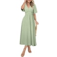 thumbnail image 1 of Vestido sencillo para mujer, de verano, fluido, a media pierna, cuello en V, manga corta, 1 of 8