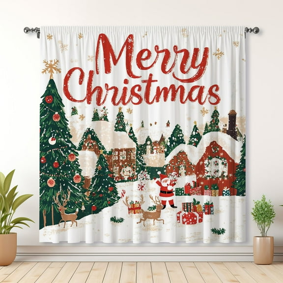 Christmas Theme Style Curtains Merry Christmas Curtains Blackout Curtains Suitable For Room Bedroom Decoration Christmas Gifts(Rod pocket)