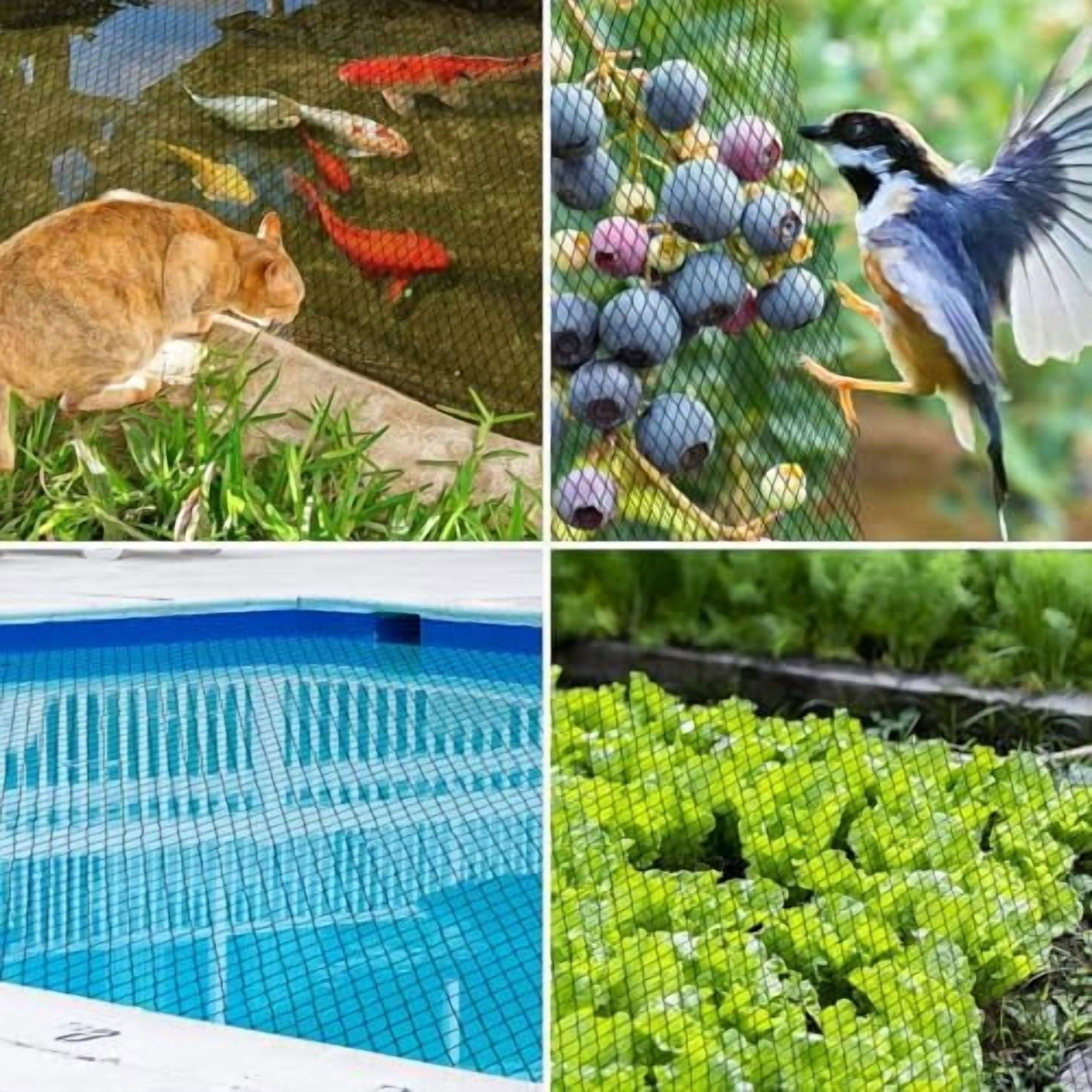 Pond Covers for Outdoor Fish Ponds, 14x14 Ft Pond Netting for Koi Ponds, 40g/㎡ Mesh Leaves Catcher, Pond Net Floating Guard Protect Fish Koi from Birds Cats, Herons, 14 Pcs Stakes