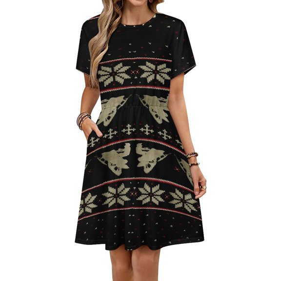 Ugly Sweater Style Snowmobile Dress Fashion Beach Short Sleeve Dresses Female Party Printed Sundress