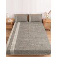 thumbnail image 2 of Cal.King Size Fitted Sheet Set - Gray Texture 3 Piece Bedding Sets 16" Deep Pocket Fitted Sheet with 2 Pillowcases, Country Farmhouse Burlap Stripes Brushed Microfiber Hotel Luxury Bed Sheets, 2 of 9