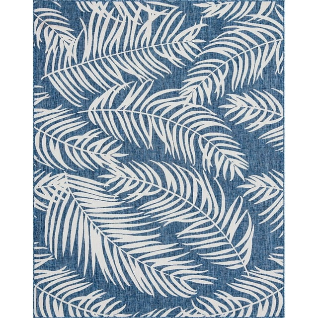 Unique Loom Feuilles Botaniques d'Extérieur Tapis 9' x 12' Rectangle Bleu Marine/ivoire