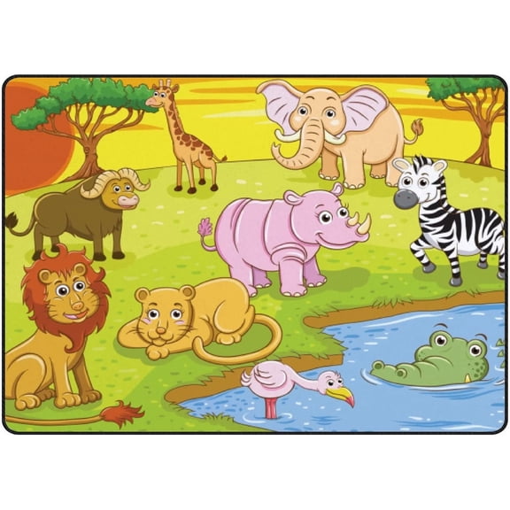 Crawling Indoor Carpet Play Mat African Safari Animal for Living Room Bedroom Educational Nursery Floor Mat Area Rugs 80x58in