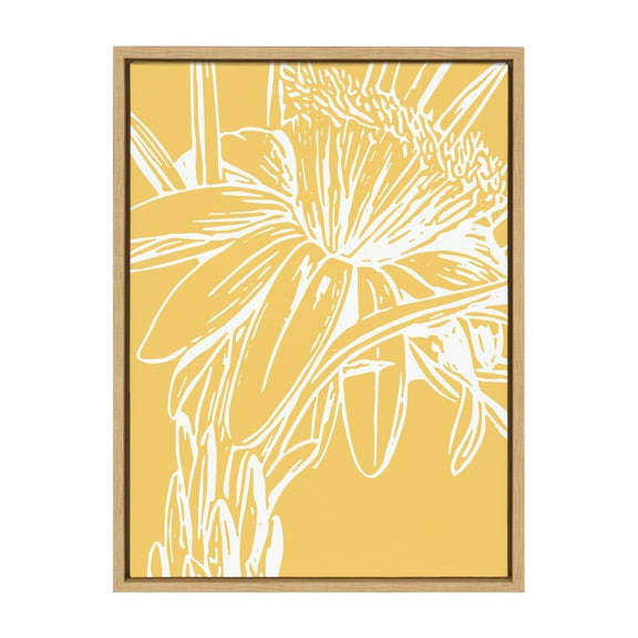 Kate and Laurel Sylvie Flower in Yellow Framed Canvas Wall Art by Apricot and Birch, 18x24 Natural, Floral Art for Wall