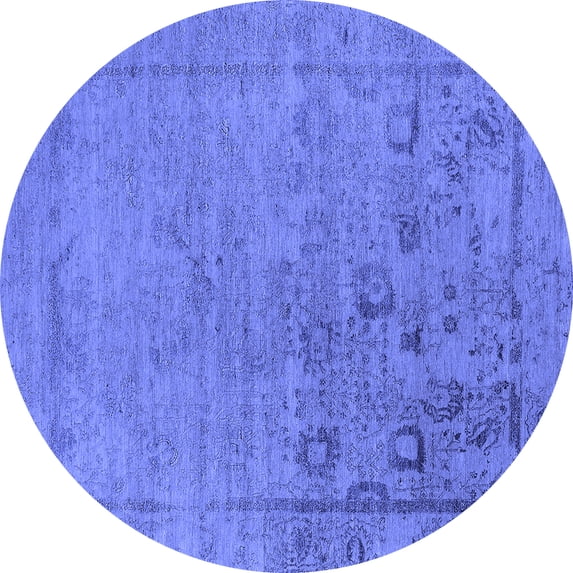 Ahgly Company Machine Washable Indoor Round Oriental Blue Industrial Area Rugs, 4' Round